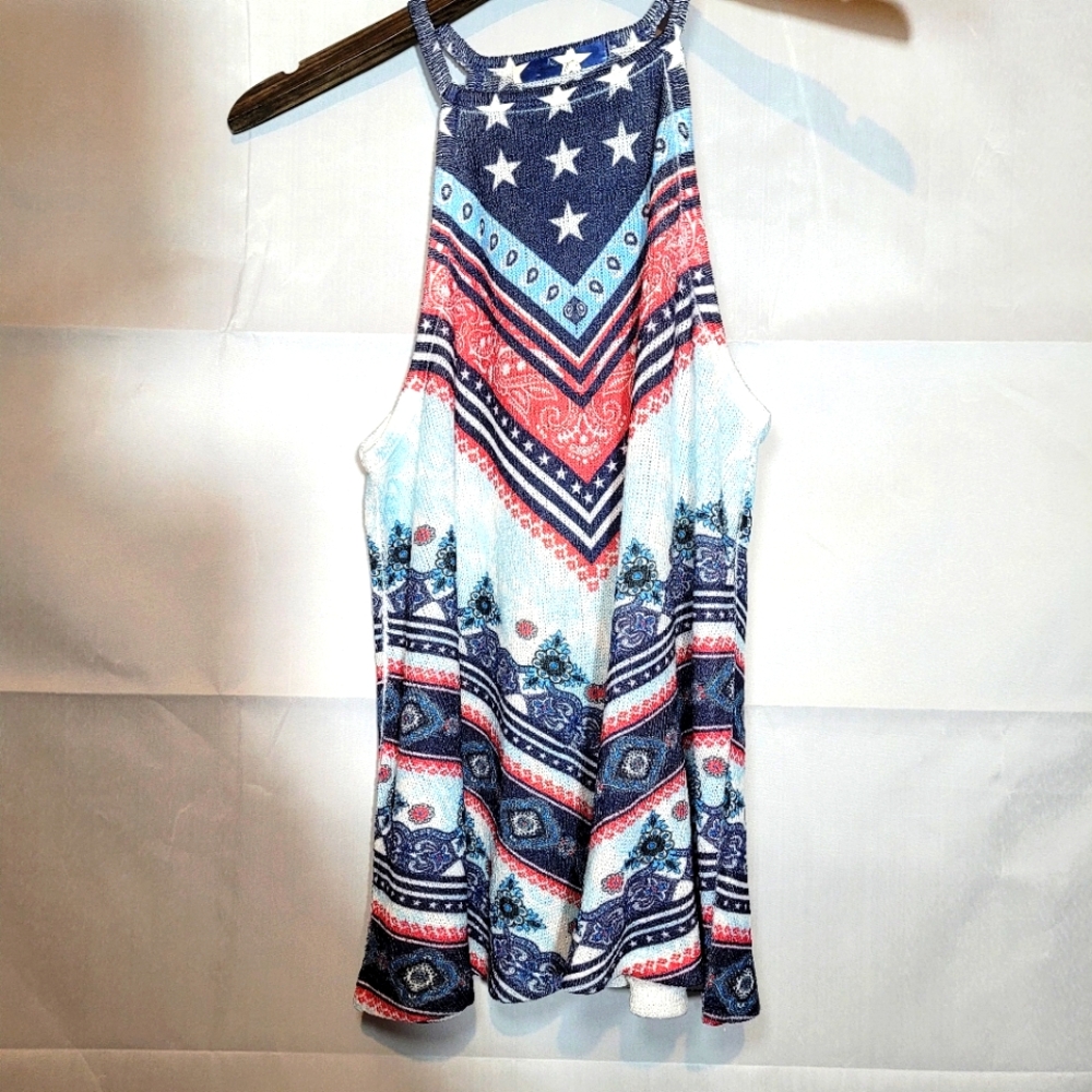 GAZE USA Womans Red/White/Blue Patriotic A-line Tank Top